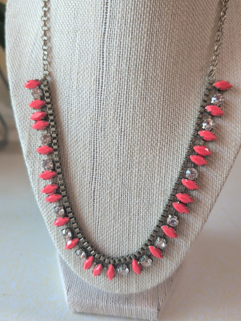 J. Crew Coral Pink Marquise Crystal Necklace